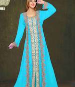 Cyan color luxurious Full Sleeves Handmade Moroccan Kaftan.