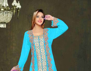Cyan color Full Sleeves Handmade Moroccan Kaftan 2