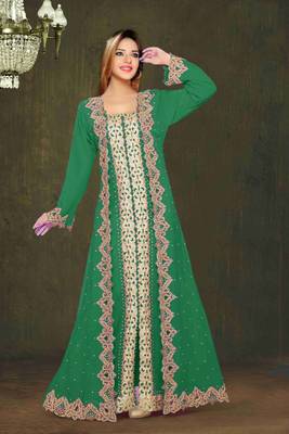 Dark Green color Full Sleeves Handmade Moroccan Kaftan 1