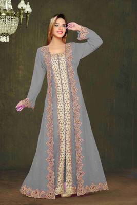 Grey color Full Sleeves Handmade Moroccan Kaftan 1