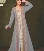 Grey color luxurious Full Sleeves Handmade Moroccan Kaftan.