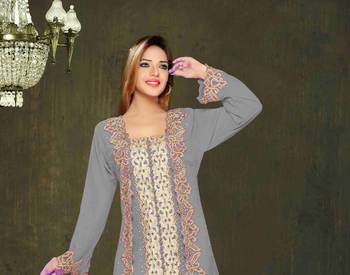 Grey color Full Sleeves Handmade Moroccan Kaftan 2