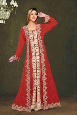 Maroon color Full Sleeves Handmade Moroccan Kaftan 1