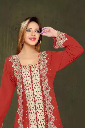 Maroon color Full Sleeves Handmade Moroccan Kaftan