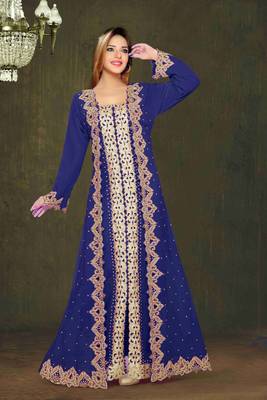 Navy Blue color Full Sleeves Handmade Moroccan Kaftan 1