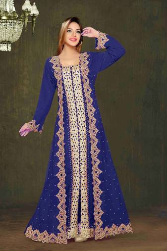 Navy Blue color luxurious Full Sleeves Handmade Moroccan Kaftan.