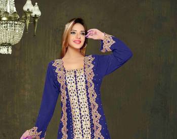 Navy Blue color Full Sleeves Handmade Moroccan Kaftan 2