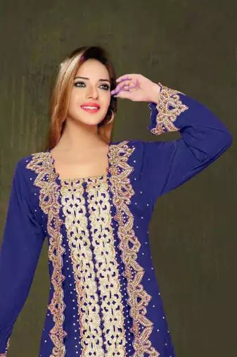 Navy Blue color Full Sleeves Handmade Moroccan Kaftan