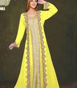 Yellow color luxurious Full Sleeves Handmade Moroccan Kaftan.
