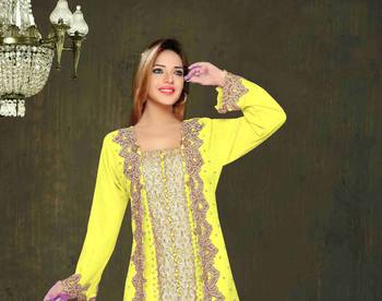 Yellow color Full Sleeves Handmade Moroccan Kaftan 2