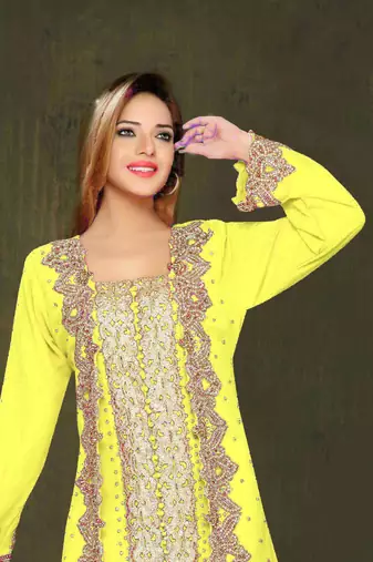Yellow color Full Sleeves Handmade Moroccan Kaftan