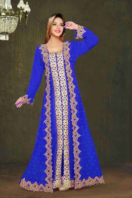 Royal Blue color Full Sleeves Handmade Moroccan Kaftan 1