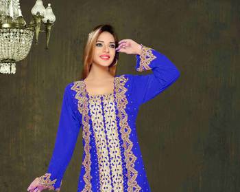 Royal Blue color Full Sleeves Handmade Moroccan Kaftan 2