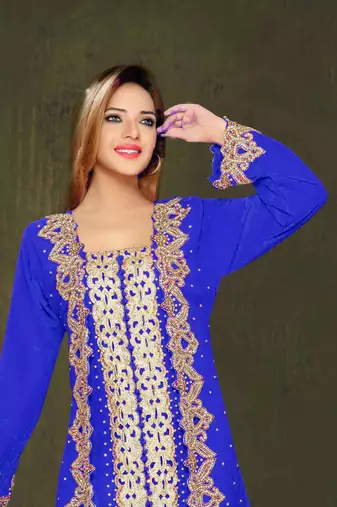 Royal Blue color Full Sleeves Handmade Moroccan Kaftan