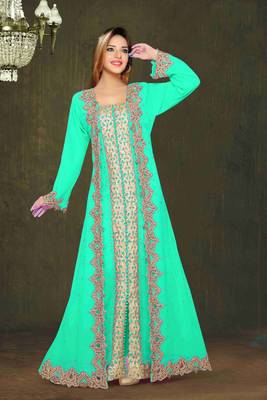 Sea Green color Full Sleeves Handmade Moroccan Kaftan 1
