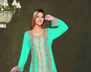 Sea Green color Full Sleeves Handmade Moroccan Kaftan 2