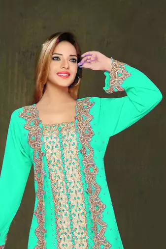Sea Green color Full Sleeves Handmade Moroccan Kaftan