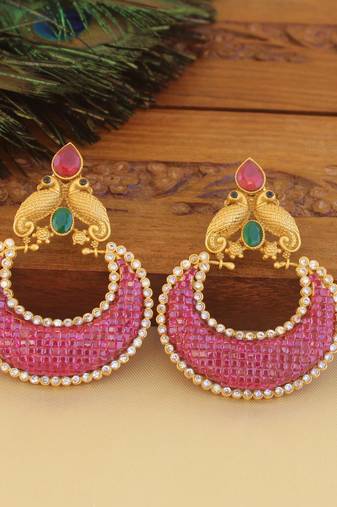 Designer matte finish ruby peacock earrings