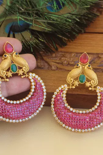 Designer matte finish ruby peacock earrings