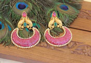 Designer matte finish ruby peacock earrings 3