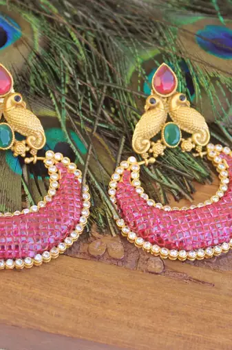 Designer matte finish ruby peacock earrings