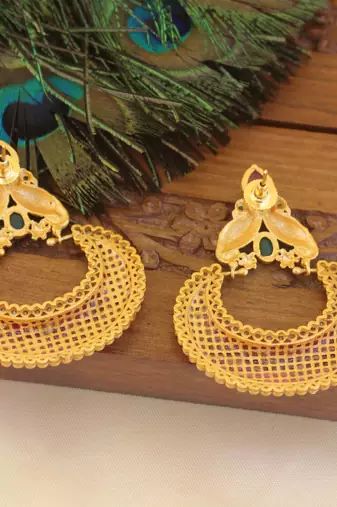 Designer matte finish ruby peacock earrings