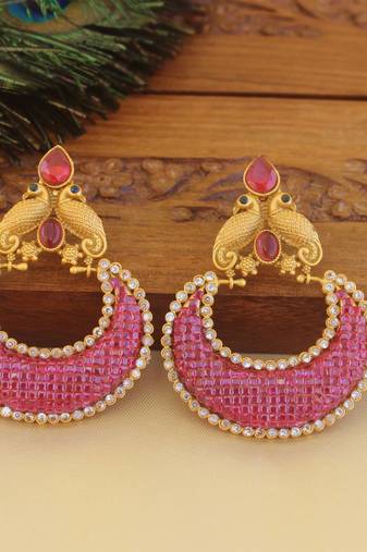 Designer matte finish ruby peacock earrings