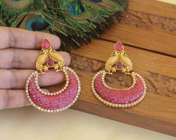 Designer matte finish ruby peacock earrings 2