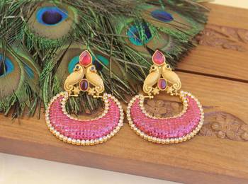 Designer matte finish ruby peacock earrings 3