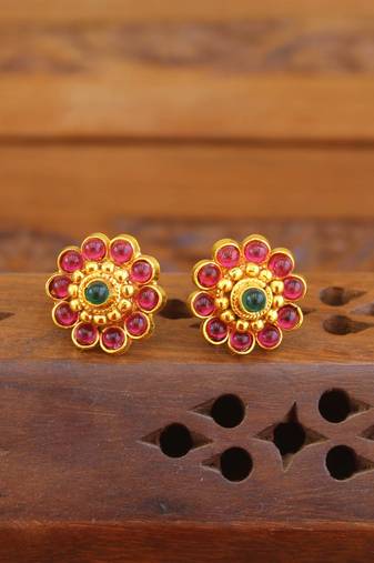 Designer gold plated kempu earrings