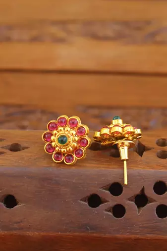 Designer gold plated kempu earrings