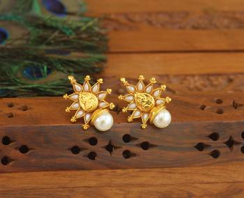 Designer gold plated temple earrings 1