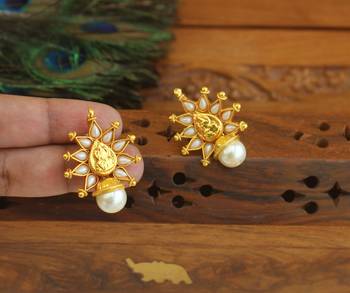 Designer gold plated temple earrings 2