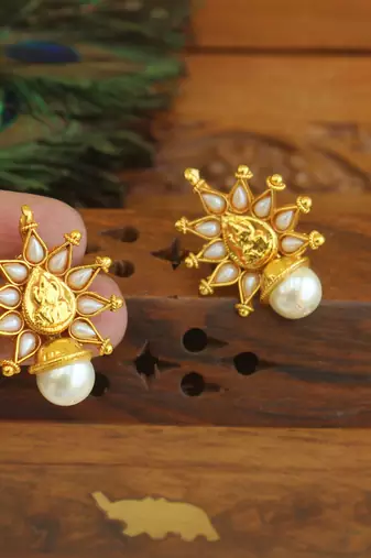 Designer gold plated temple earrings
