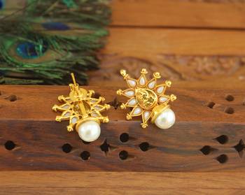 Designer gold plated temple earrings 3
