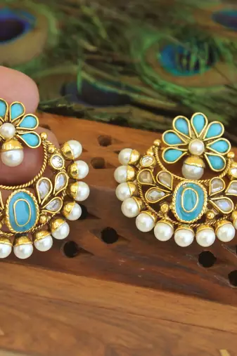 Designer gold plated chandbali earrings