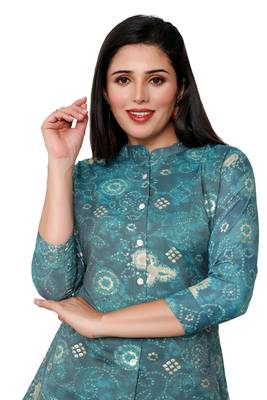 Muslin rayon cotton print with foil short kurtis top 5