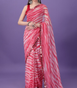 Pink Georgette Printe work Arificial Glass border lace with saree with Border