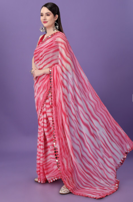 Pink Georgette Printe work Arificial Glass border lace with saree with Border 4