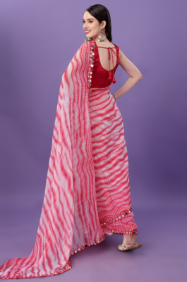 Pink Georgette Printe work Arificial Glass border lace with saree with Border 5