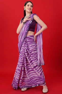 Purple Georgette Printe work Arificial Glass border lace with saree with Border 1