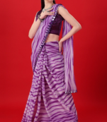 Purple Georgette Printe work Arificial Glass border lace with saree with Border