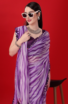 Purple Georgette Printe work Arificial Glass border lace with saree with Border 2