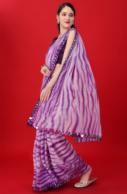 Purple Georgette Printe work Arificial Glass border lace with saree with Border 3