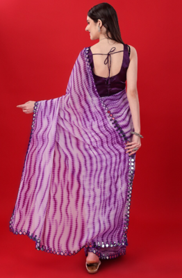 Purple Georgette Printe work Arificial Glass border lace with saree with Border 4