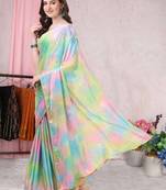 Light  Georgette multi color print work border saree with Blouse