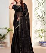 Embellished Chinon Chiffon Saree In Black With Matching Blouse Piece
