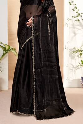 Embellished Chinon Chiffon Saree In Black With Matching Blouse Piece 4