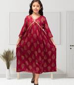 Maxi Dress For Girls In Printed Rayon Fabric