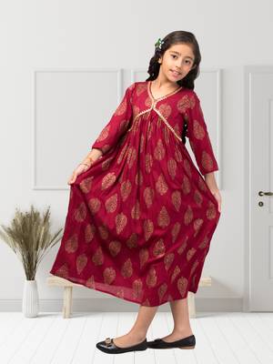 Maxi Dress For Girls In Printed Rayon Fabric 2